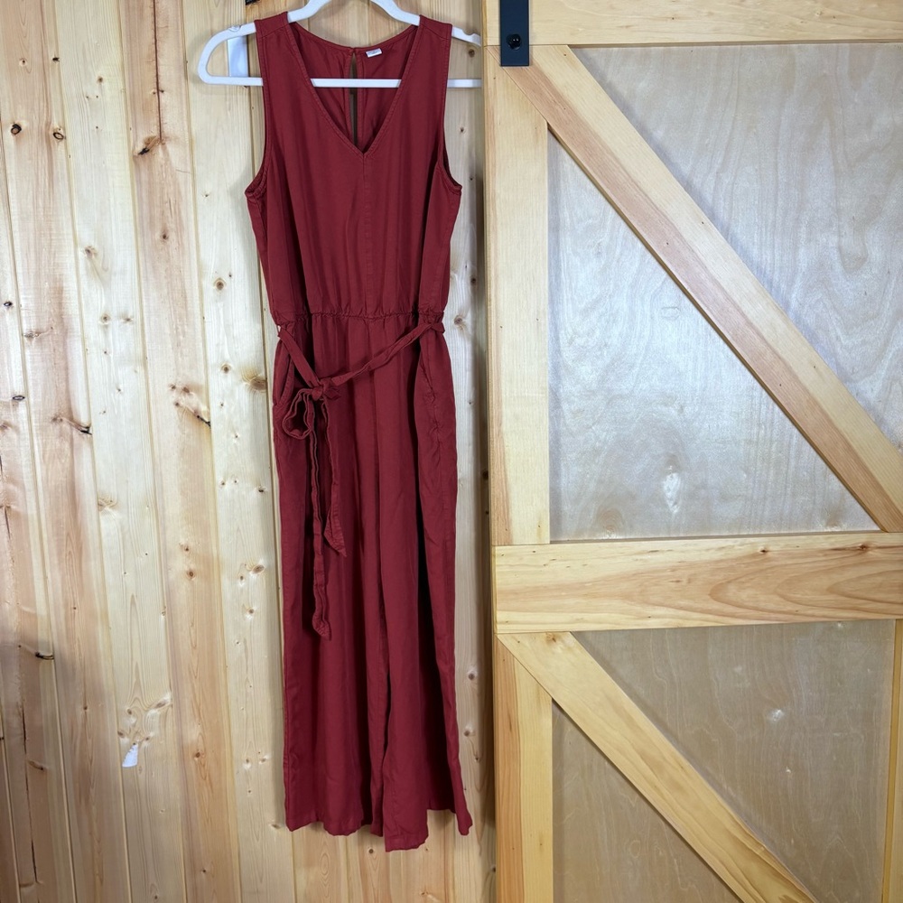 Old Navy Womens Rust Jumpsuit  Belted Layering Fall Workwear Comfort Medium